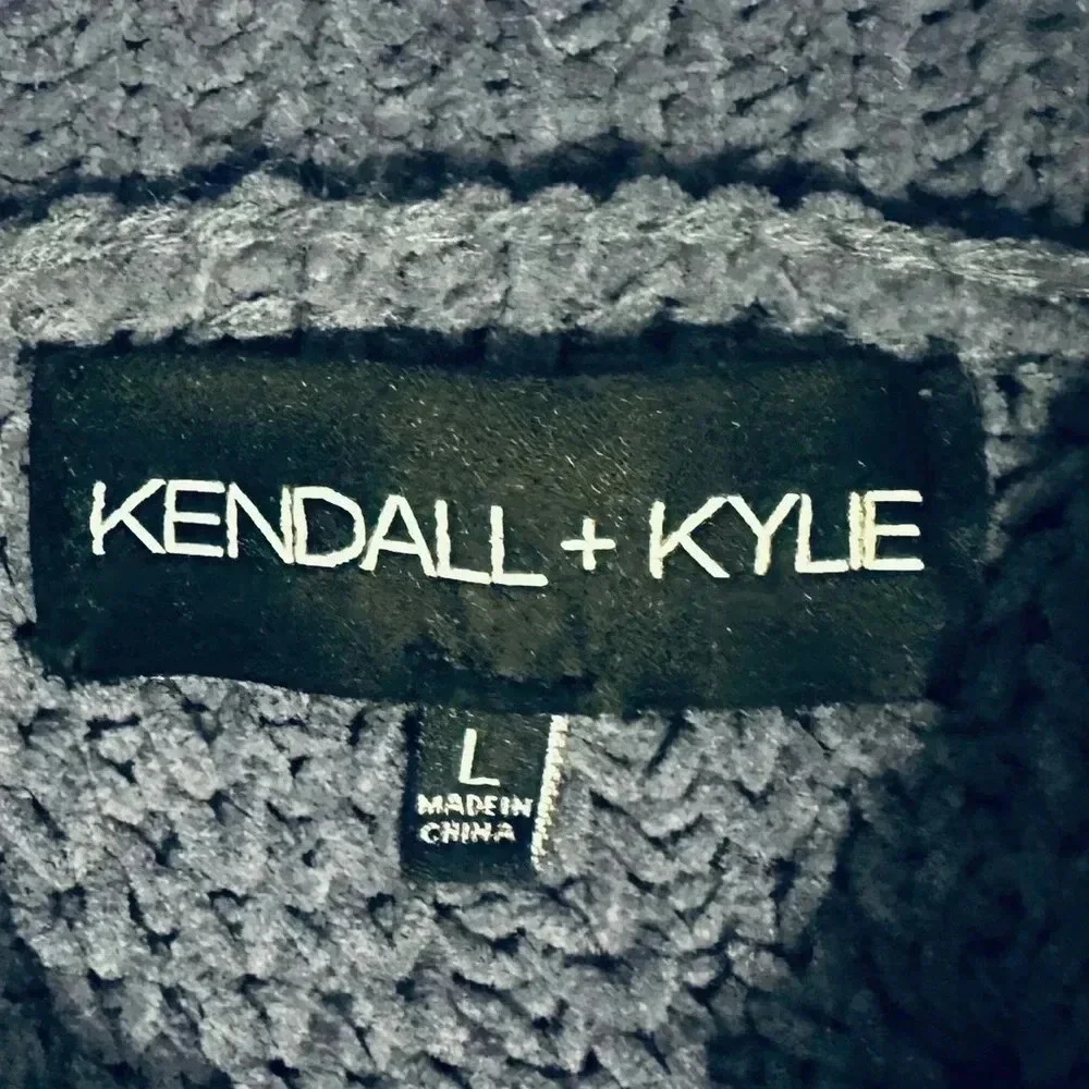 Kendall & Kylie Blue Cowl Turtleneck Sweater with Cable Knit Design